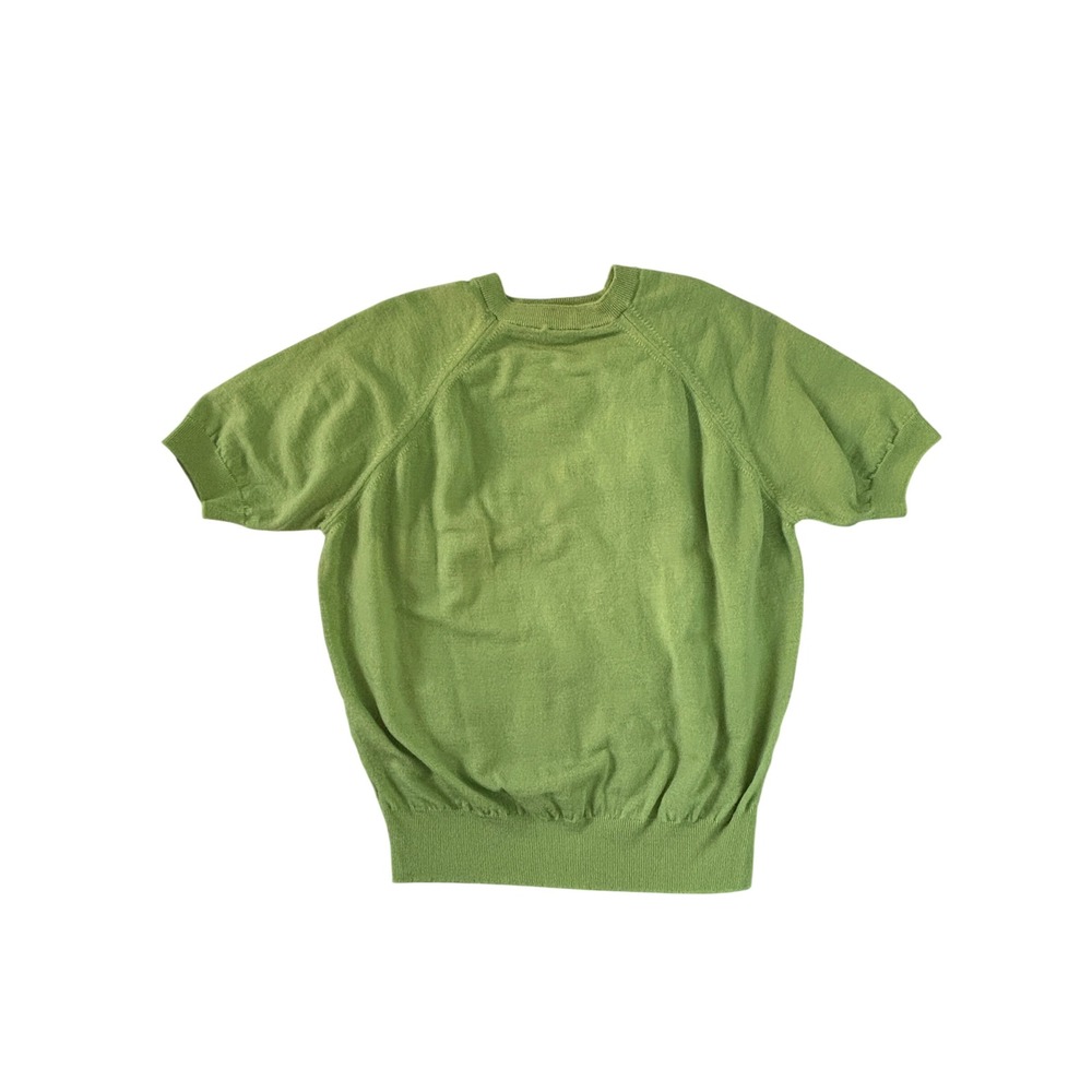 Vintage Lansea Green 100% Pure Wool Short Sleeve Sweater Made in Great Britain